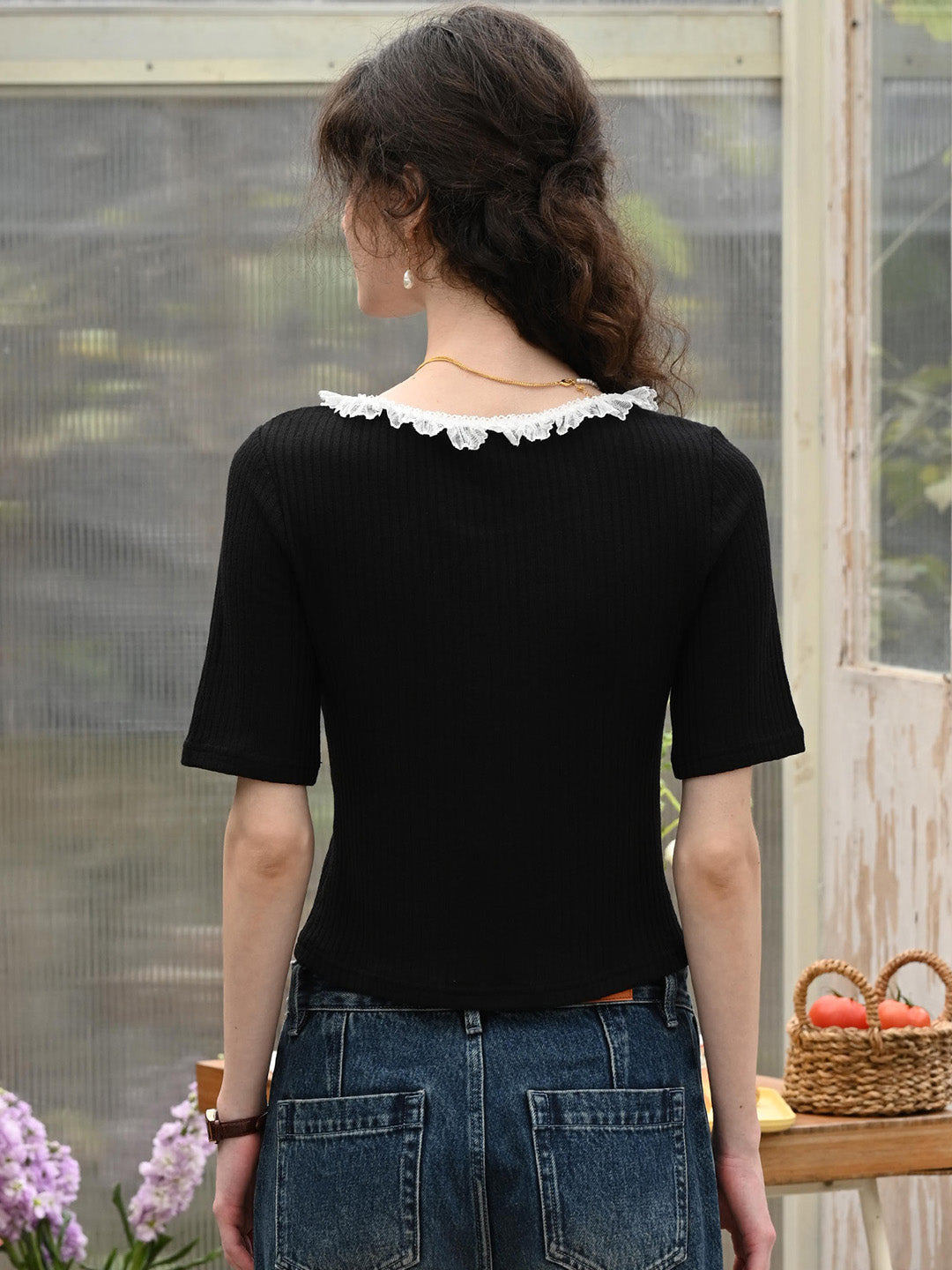 Serbrina V領蕾絲開襟衫