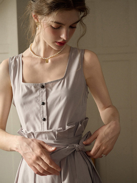 Mila 船領無袖棉質洋裝 - 灰色