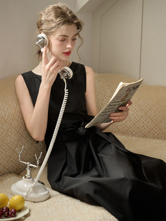 Mila 船領無袖棉質洋裝 - 黑色