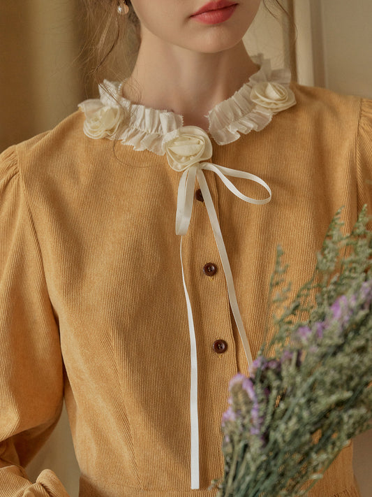 Alaiya lace paneled cutout puff sleeve dress