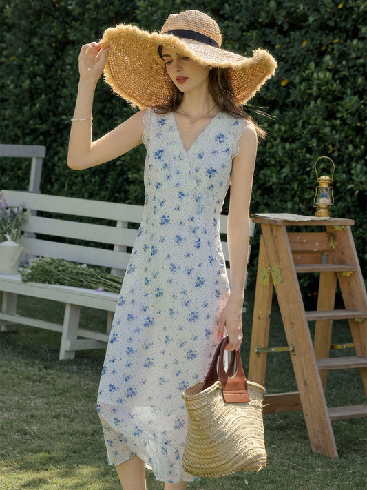 Juliet V領蕾絲拼接碎花洋裝