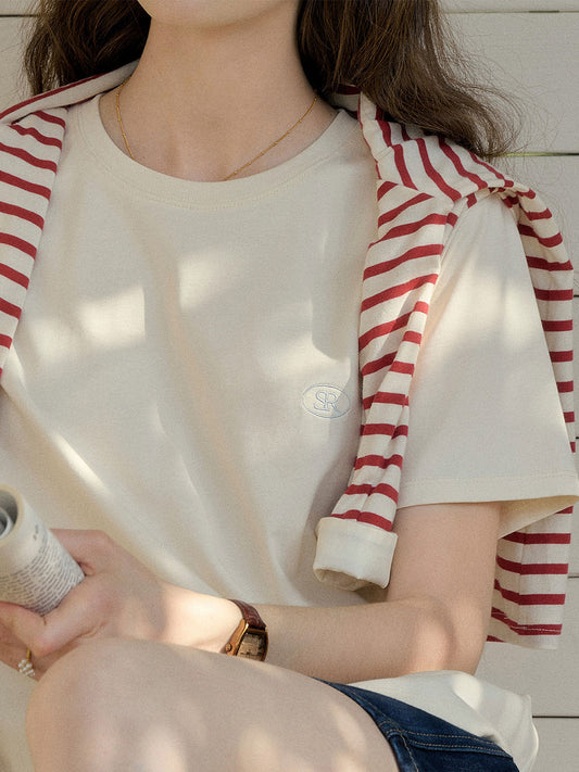 Elise 經典圓領刺繡標誌棉T恤