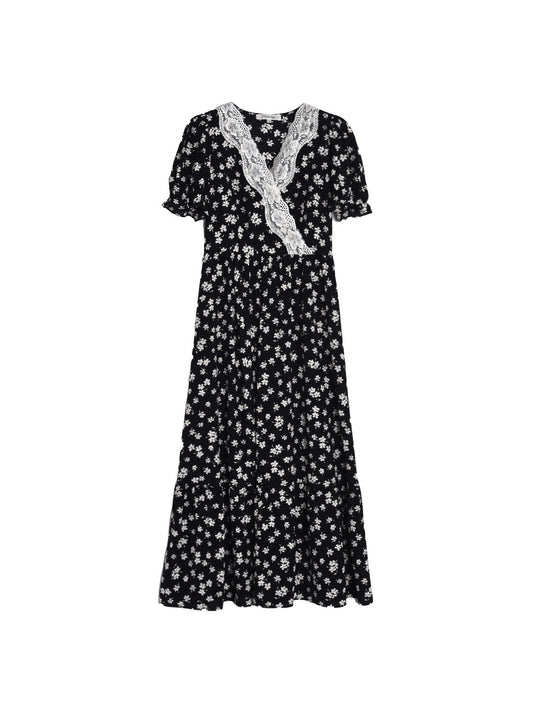 Lilith 荷葉邊 V 領蕾絲碎花連身裙