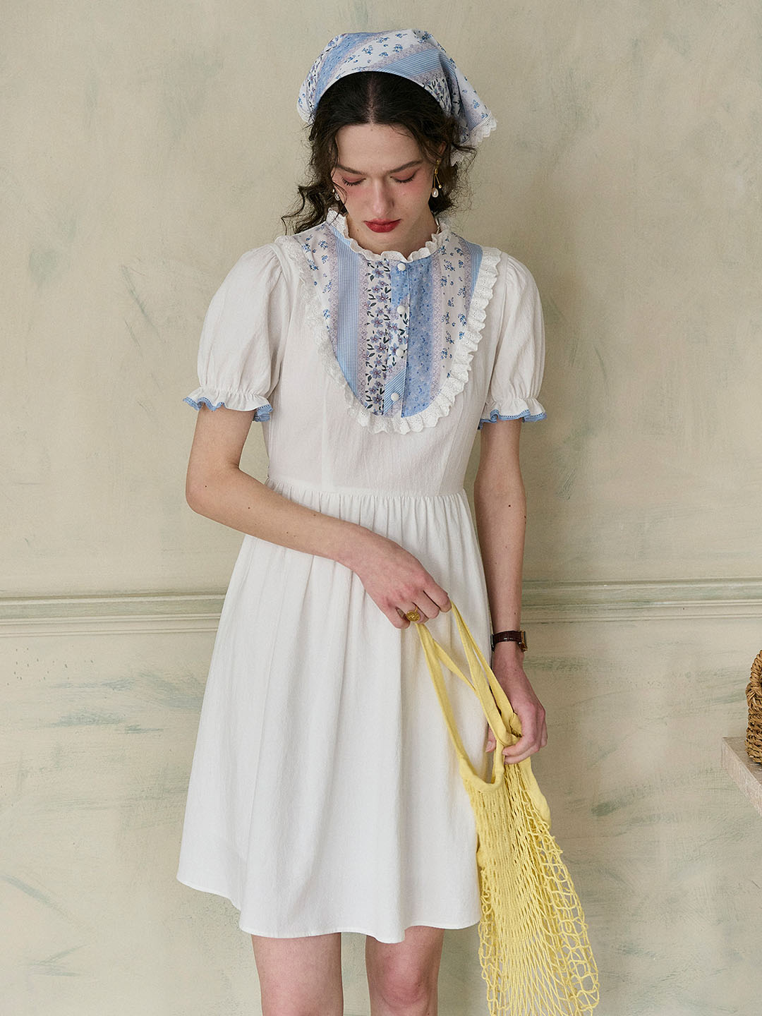 Katie 圓領 100% 泡泡袖棉質洋裝