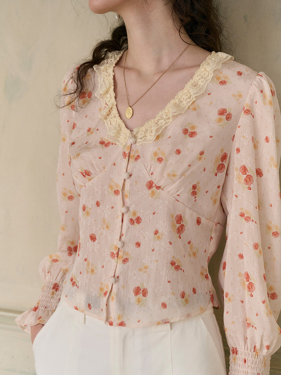 【Final Sale】Laurel V-Neck Floral Blouse - Dark Yellow