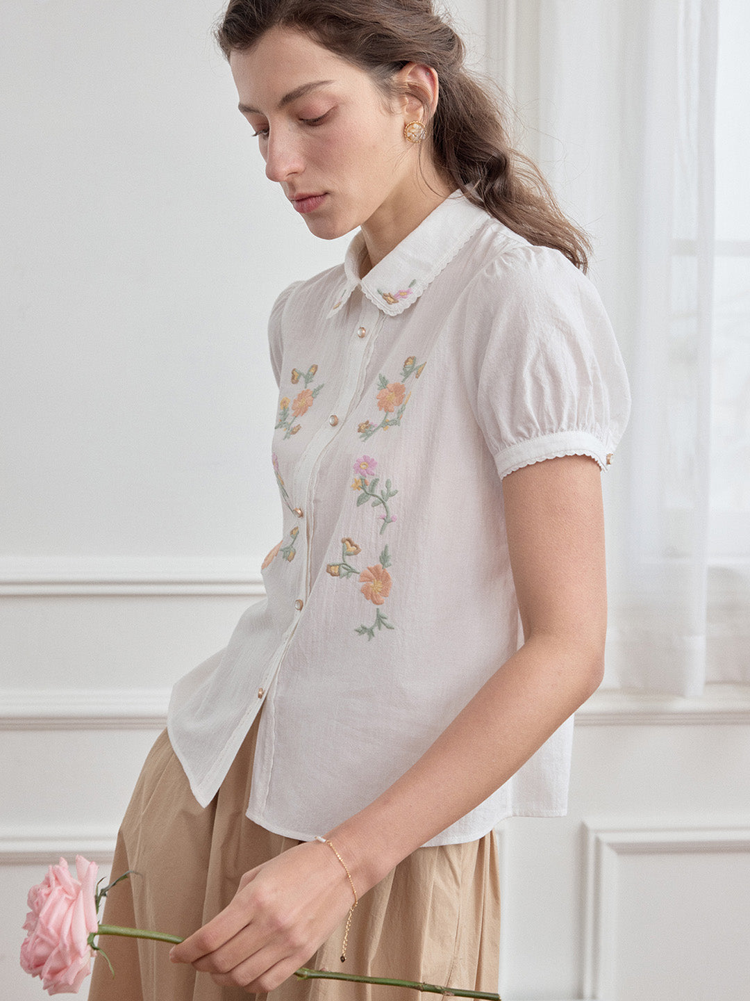 Penelope 彼得潘領刺繡100%棉質上衣