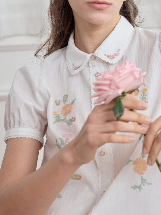 Penelope 彼得潘領刺繡100%棉質上衣