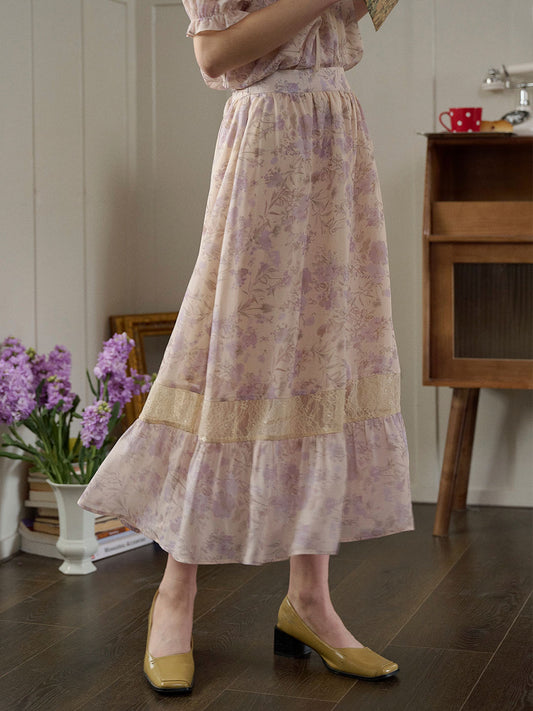 Evelynn 蕾絲花卉印花A字半身裙