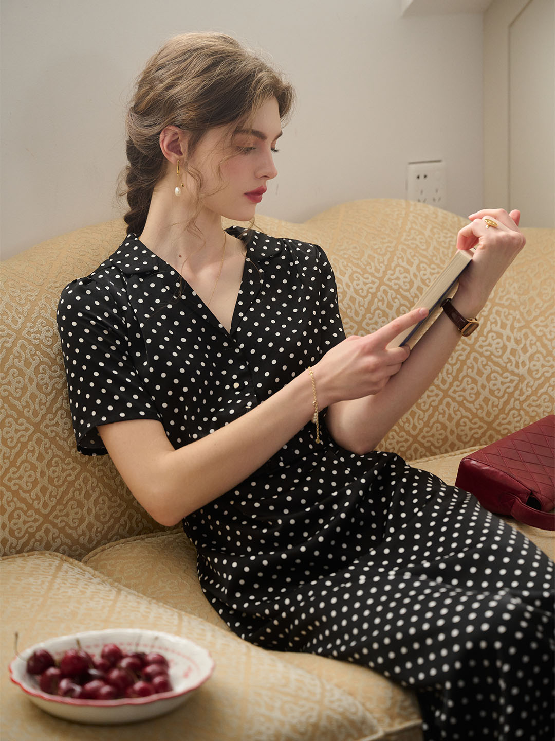 Alaiya lace paneled cutout puff sleeve dress