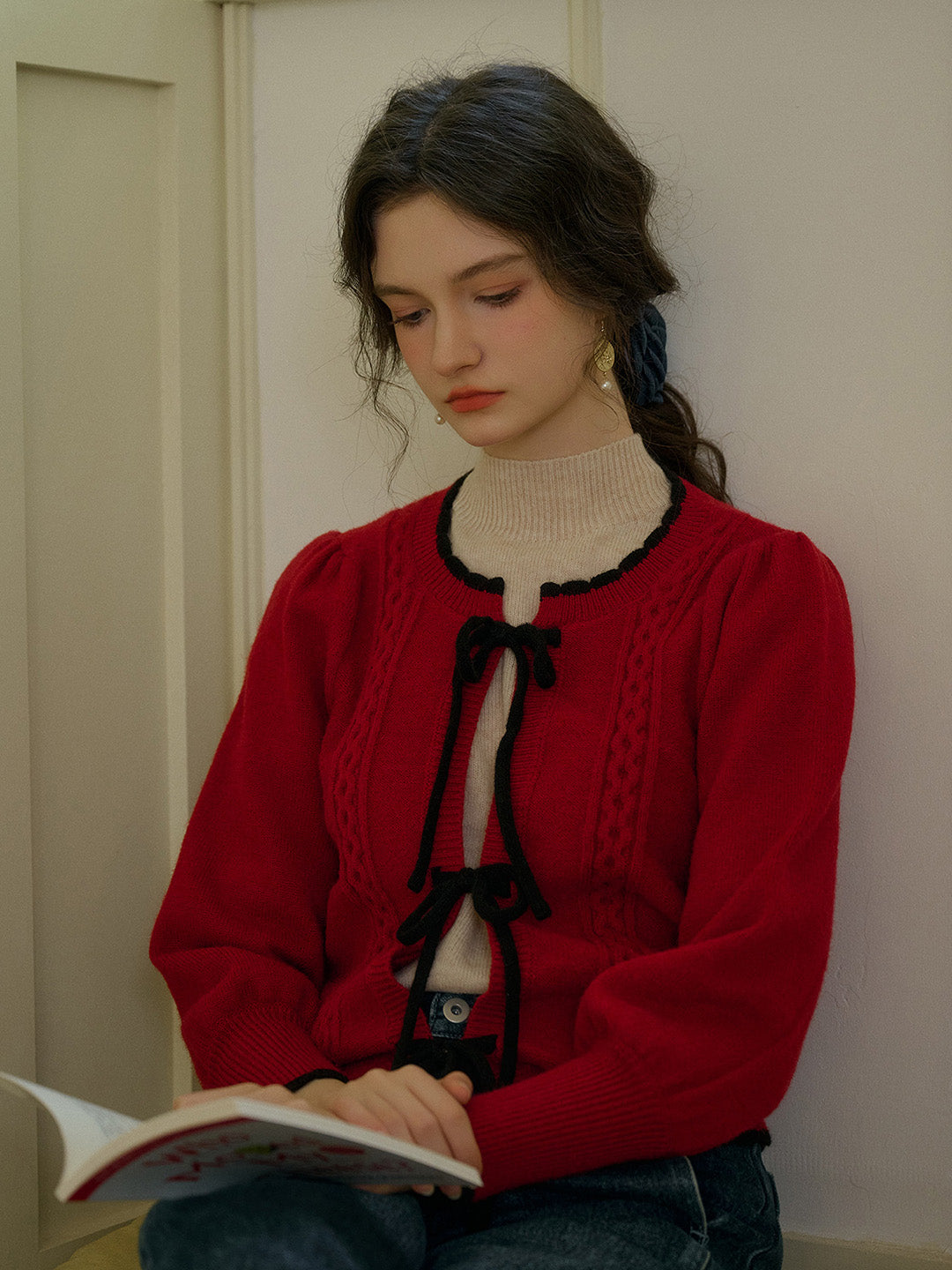 Camila 圓領羅紋繫帶開襟衫