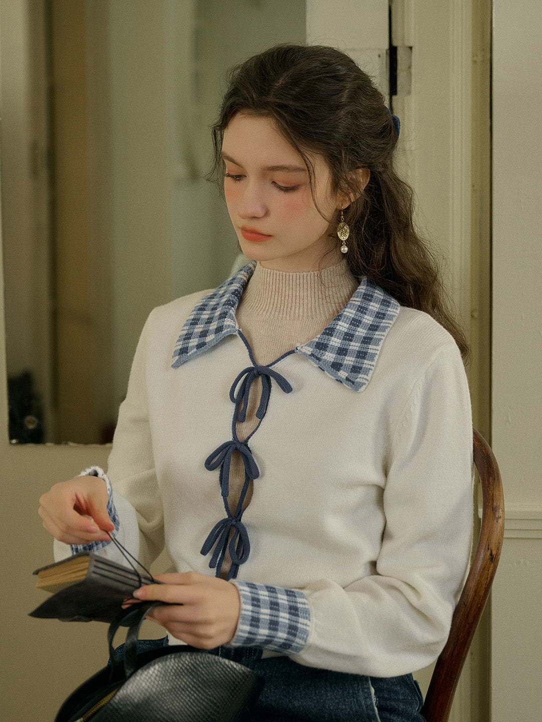Rosie 寬領繫帶開襟衫