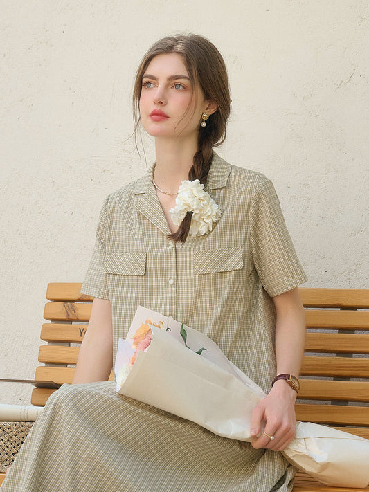 Monica V 領翻領格紋棉質襯衫