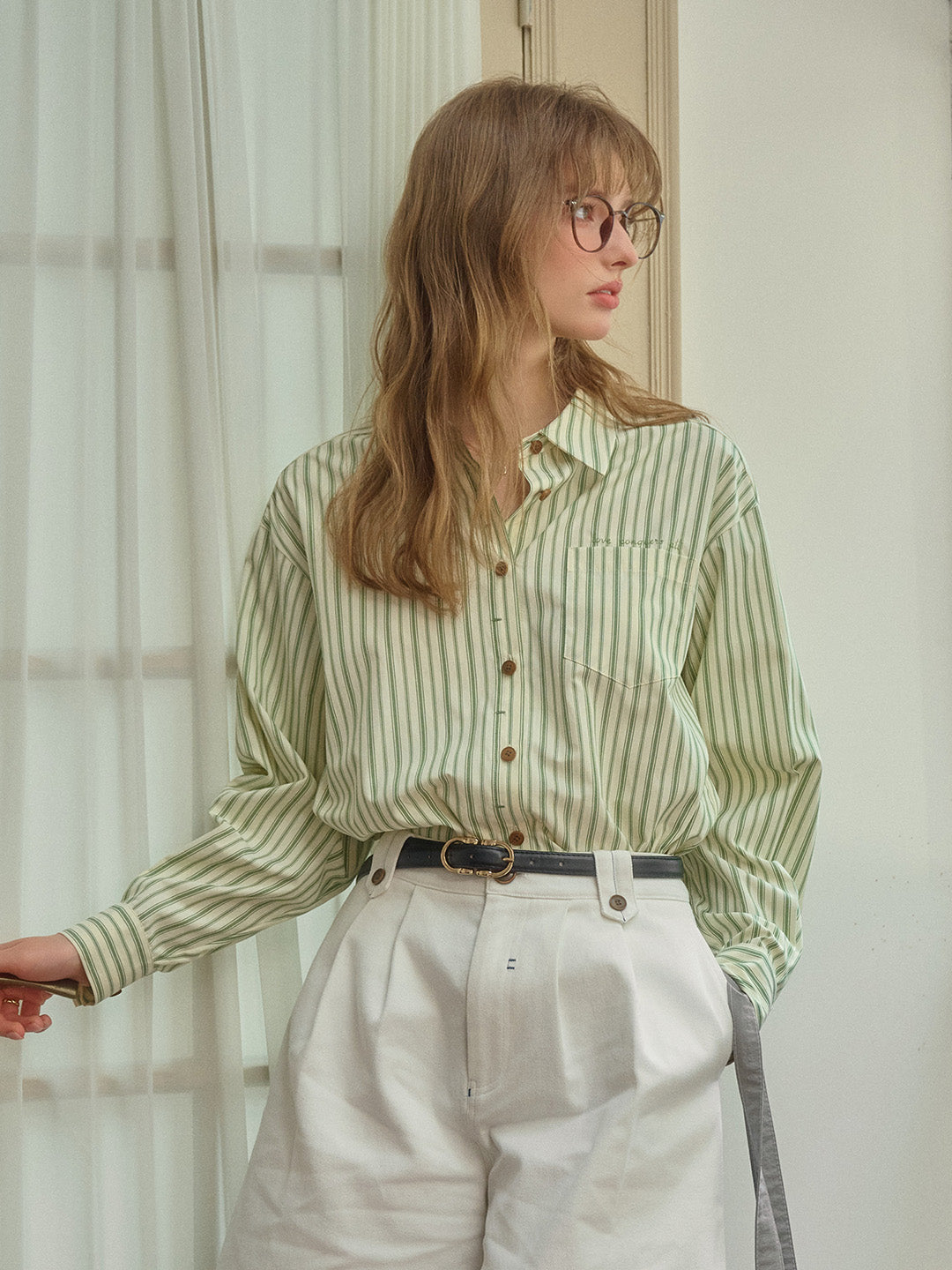 Luna 翻領條紋口袋襯衫