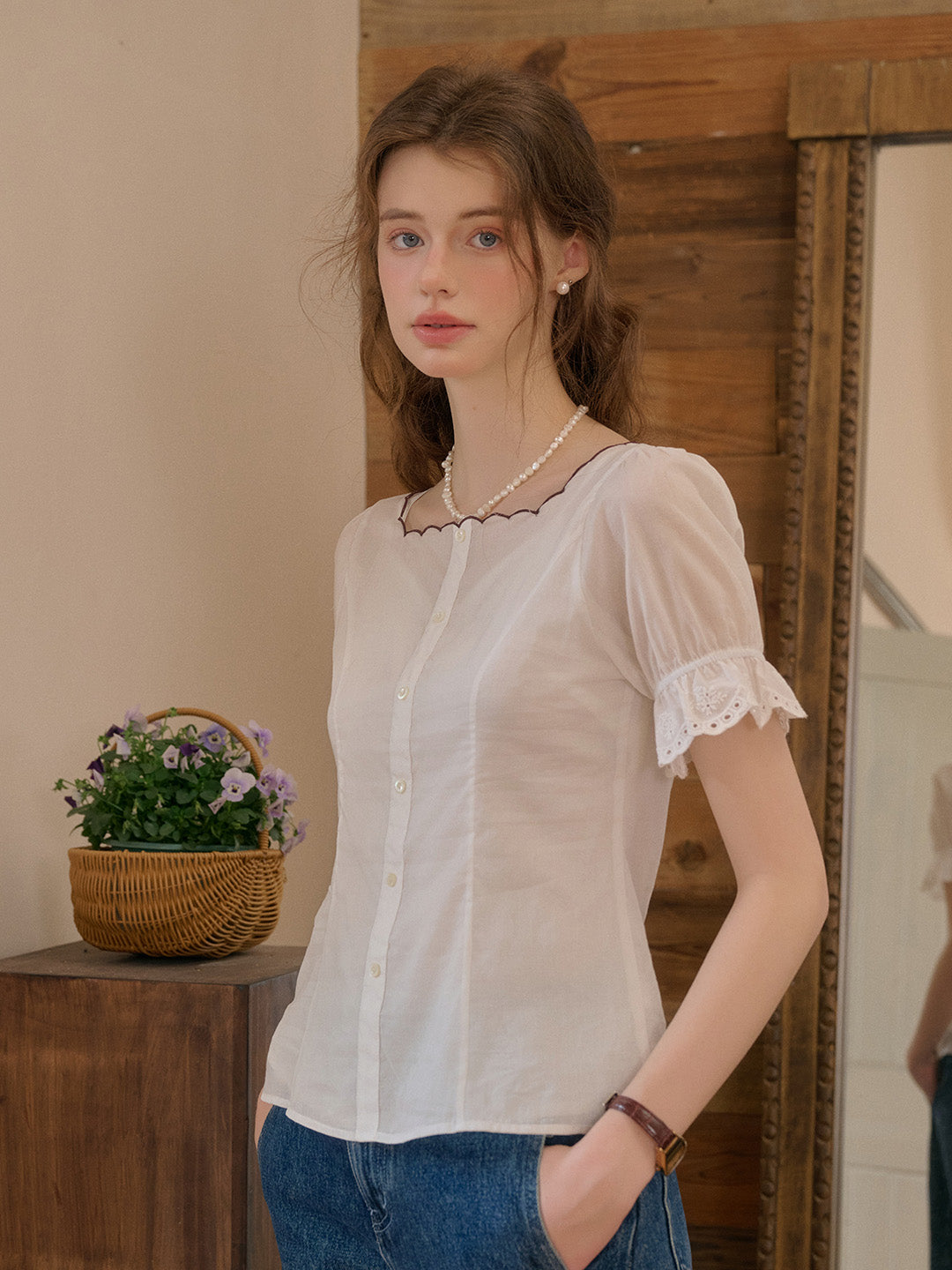 Willa 方領雙面穿棉質上衣
