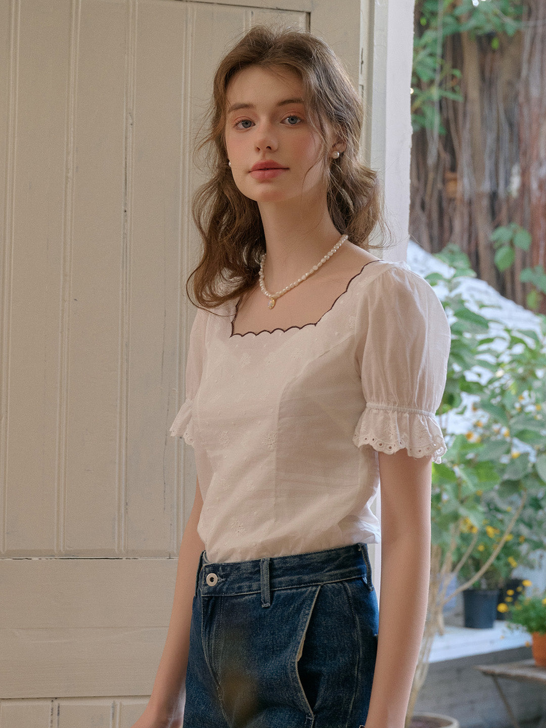 Willa 方領雙面穿棉質上衣
