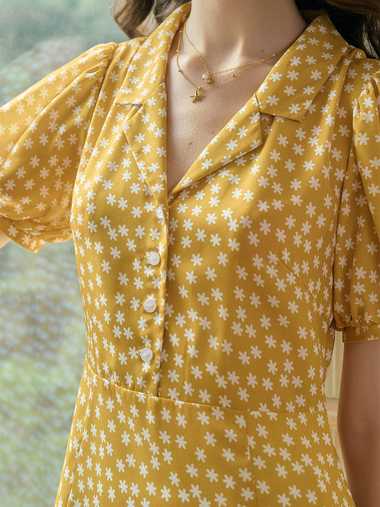 Josephine 法式復古V領小碎花洋裝