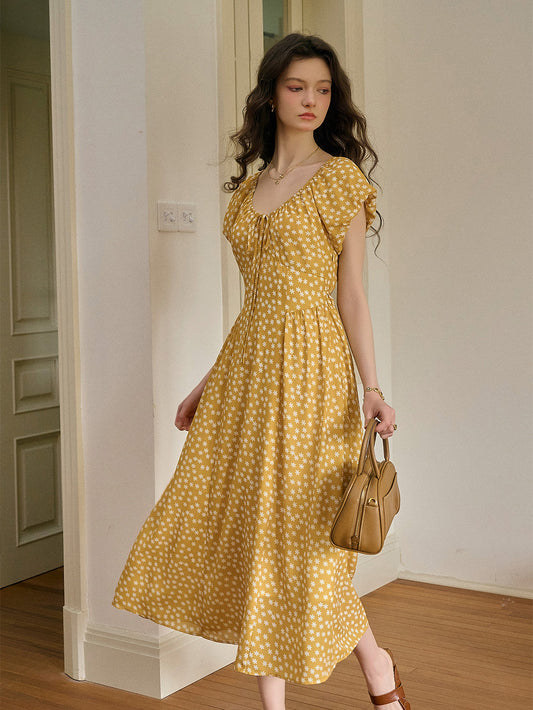 Angelica 法式復古U領復小碎花洋裝