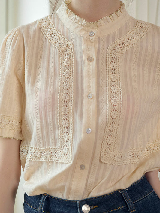 Imani 立領刺繡棉襯衫