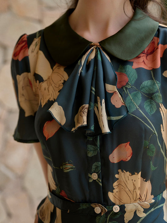 Soleil 法式復古彼得潘領碎花茶歇洋裝