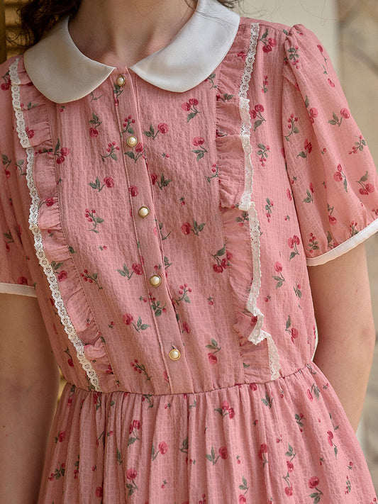 Lara 法式復古彼得潘領碎花洋裝