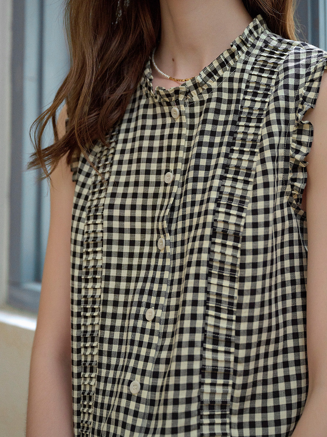 Tessa 圓領格紋無袖上衣