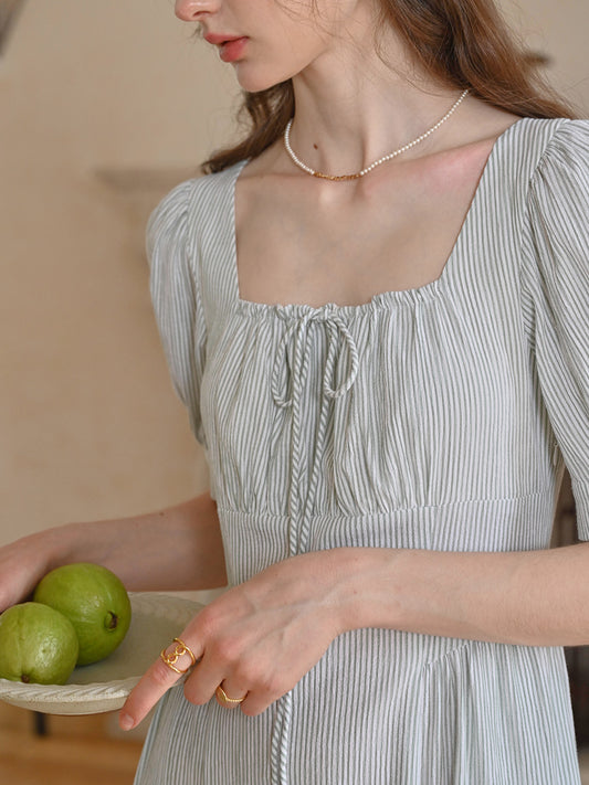 Remi 方領條紋棉質洋裝