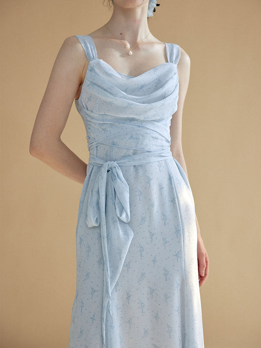 Jaylah 原創芭蕾女孩印花法式盪領吊帶裙