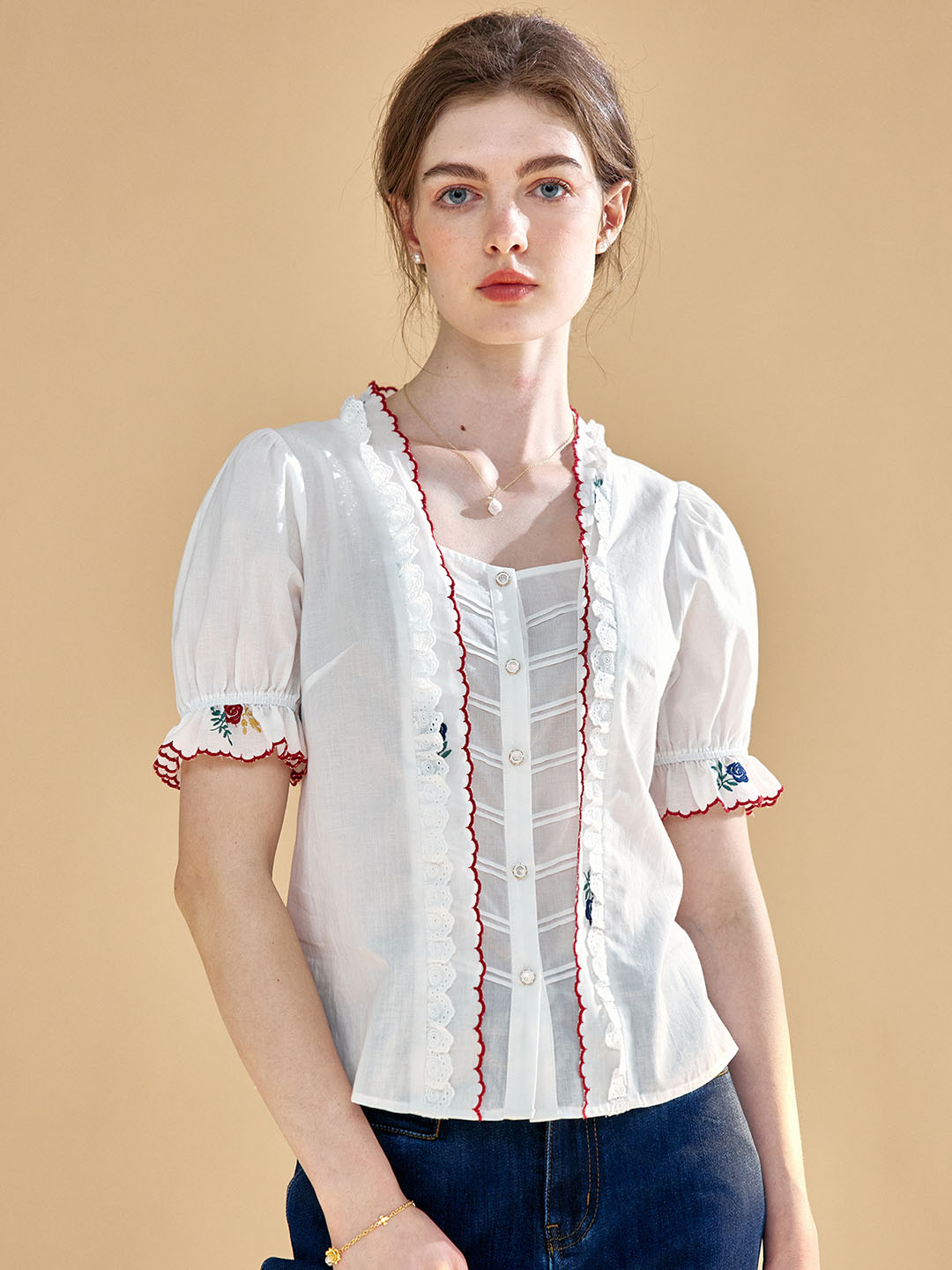 Rivka 騎馬領刺繡花邊襯衫