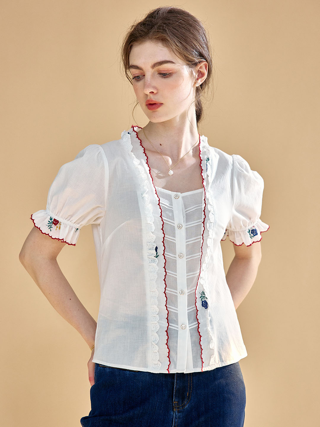 Rivka 騎馬領刺繡花邊襯衫