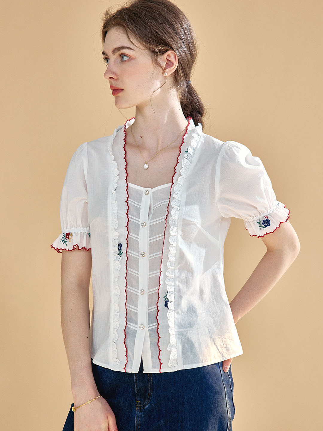 Rivka 騎馬領刺繡花邊襯衫