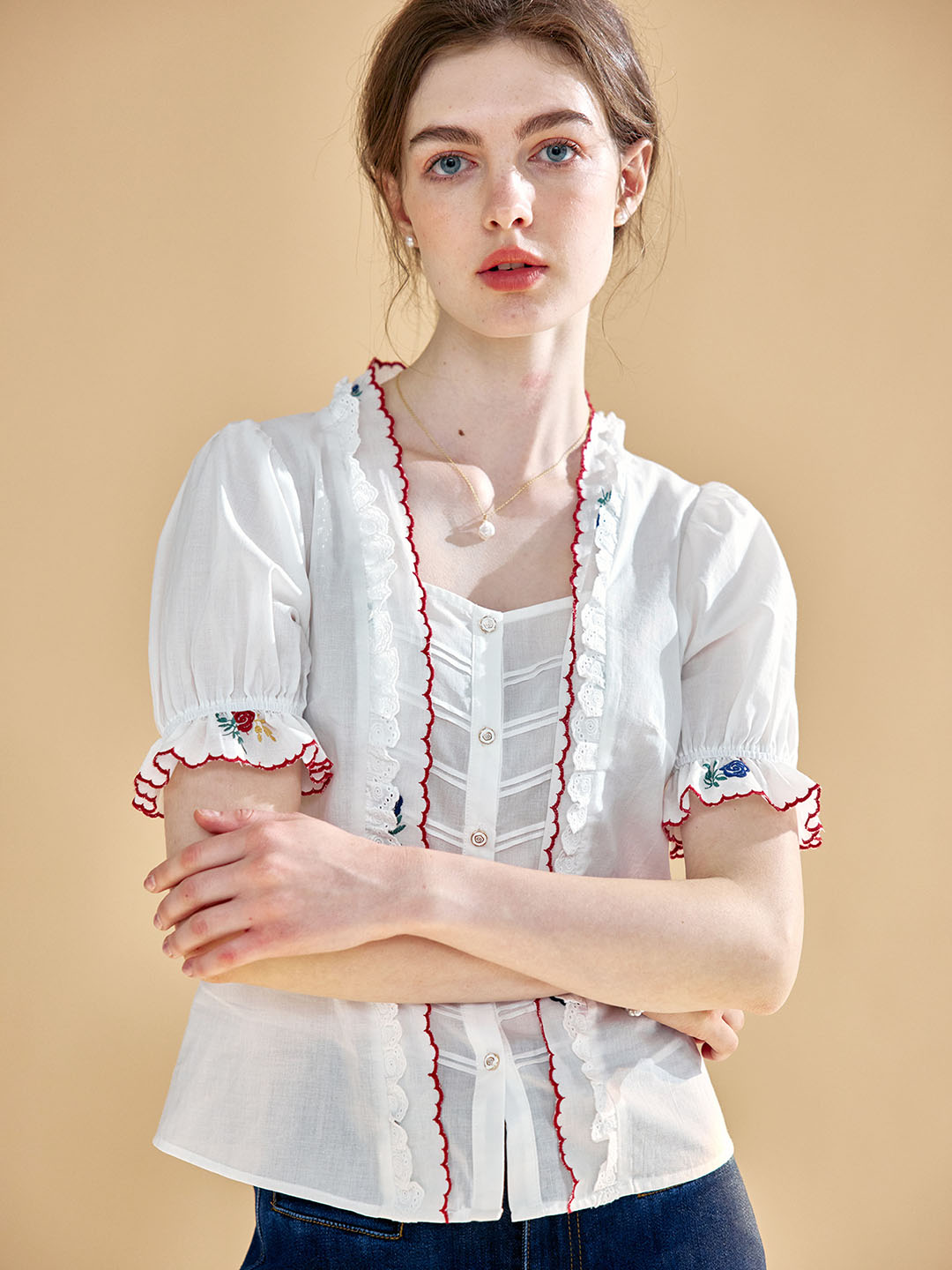 Rivka 騎馬領刺繡花邊襯衫