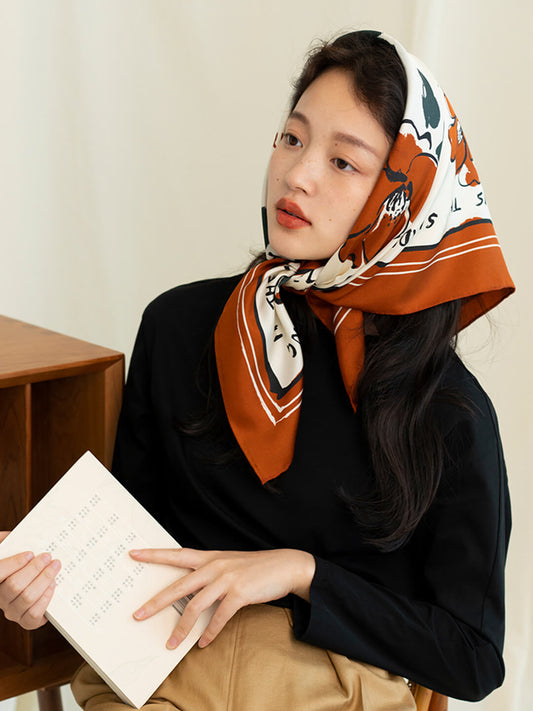 Chowxiaodou 原創彩虹女孩真絲斜紋綢方形絲巾