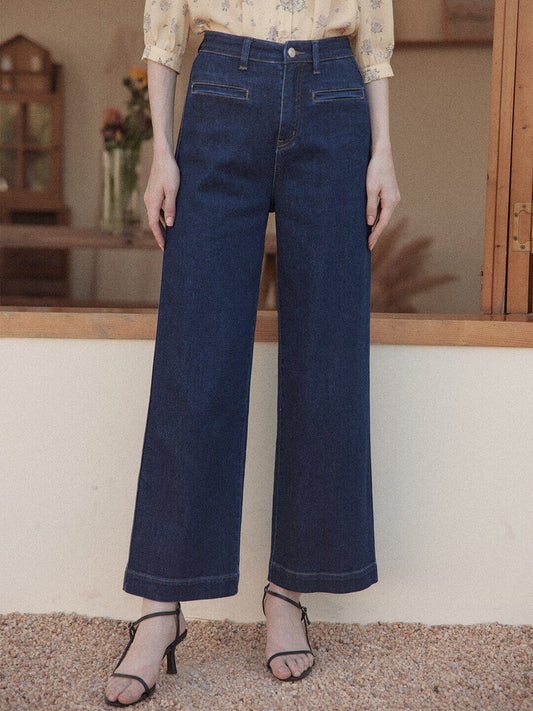 Aurora dark blue high-rise straight-leg wide-leg jeans