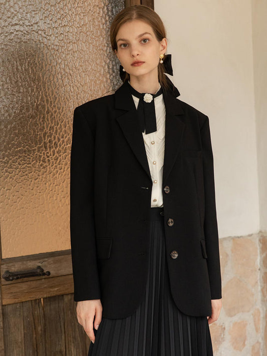 Scarlett單排釦復古寬鬆西裝外套/Simple Retro/11240