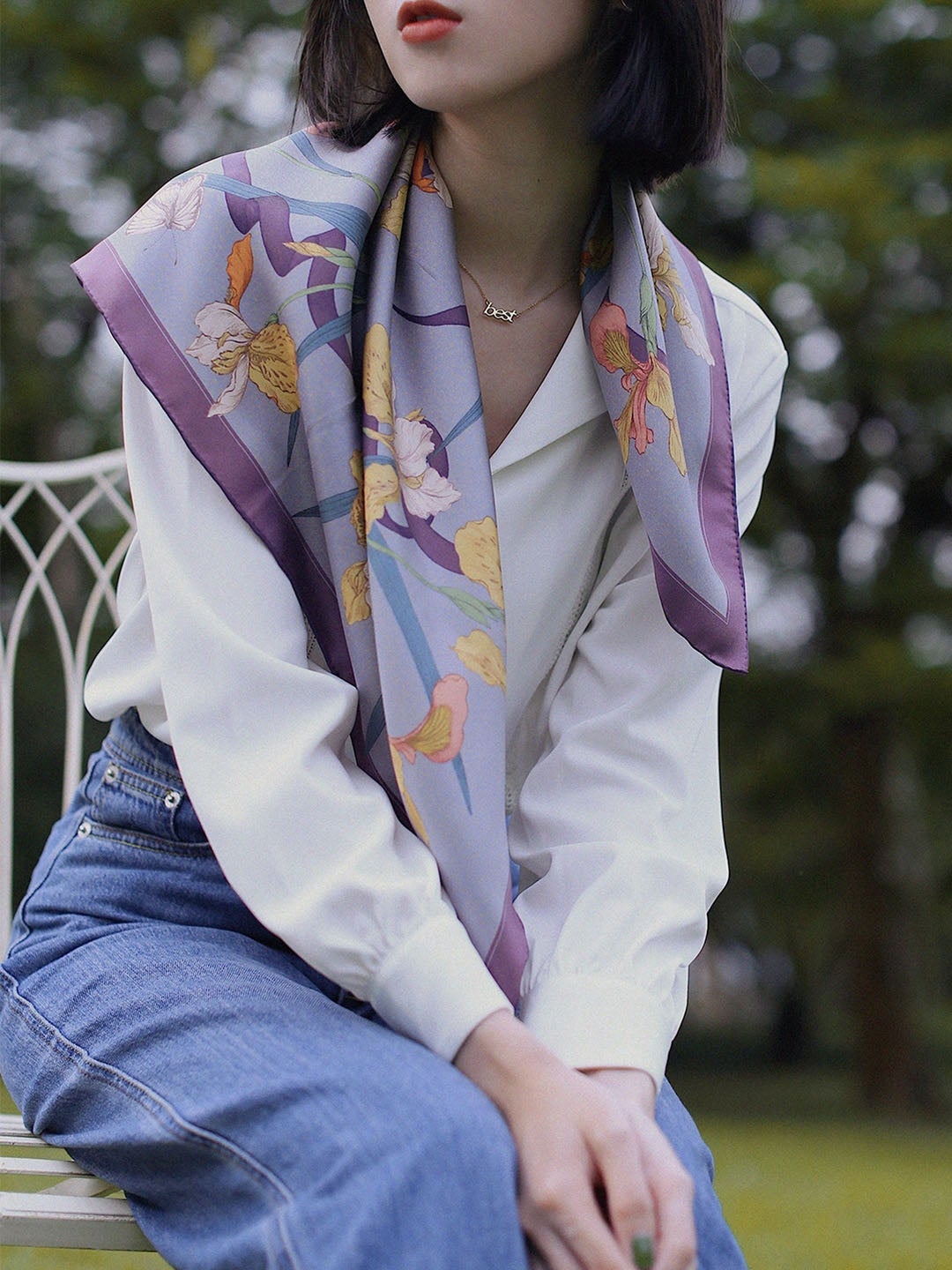 Chowxiaodou 原創彩虹女神4色鳶尾真絲斜紋綢復古小方巾