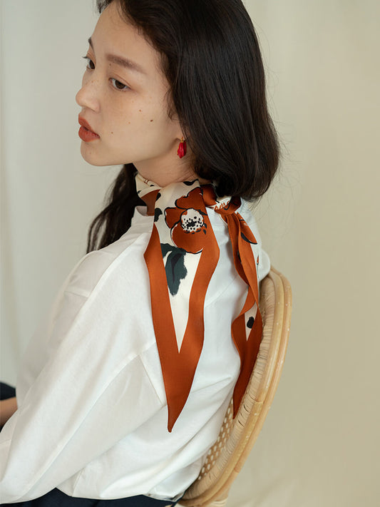 Chowxiaodou 原創彩虹女孩真絲素縐緞菱形絲巾