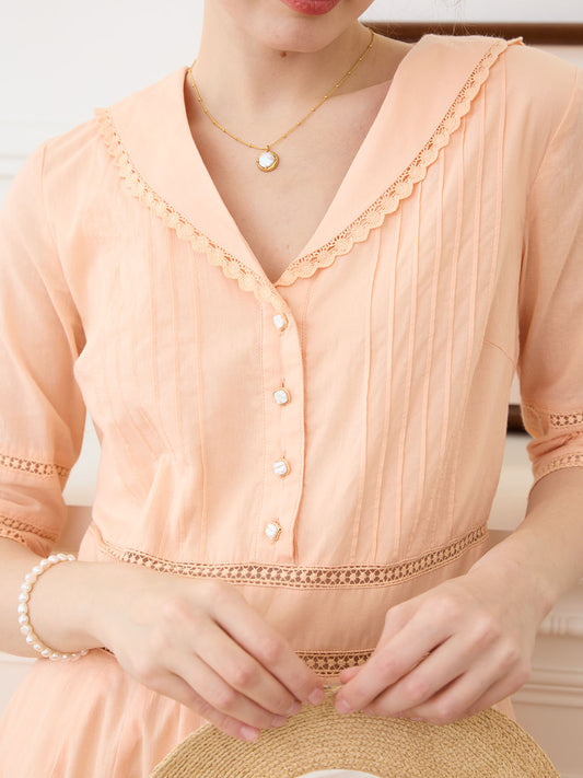 Fiona 法式復古V領收腰連身裙