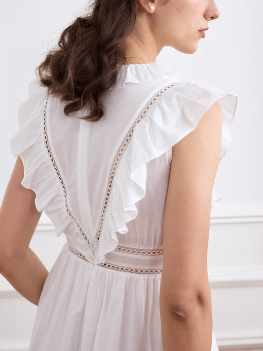 Jaliyah Solid Ruffle Trim Lace Trim Dress