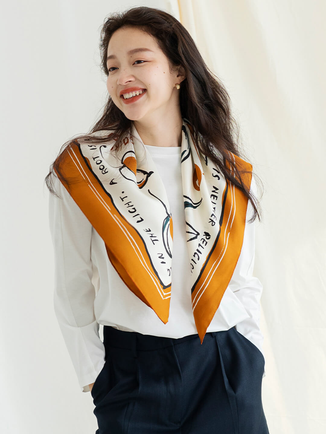 Chowxiaodou 原創彩虹女孩真絲斜紋綢方形絲巾