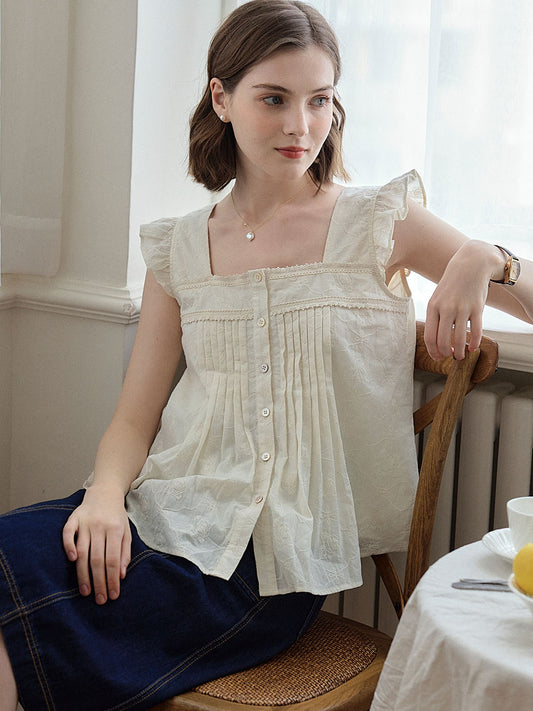 Louise 玫瑰刺繡小飛袖背心