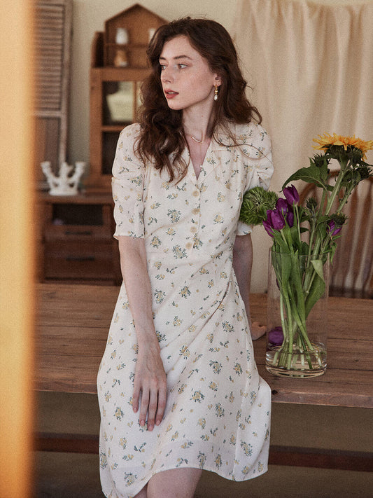 Fannie apricot shirt collar floral dress