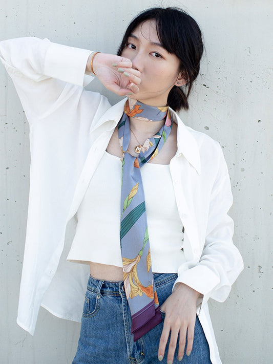 Chowxiaodou 原創彩虹女神4色鳶尾真絲素縐緞長條絲巾