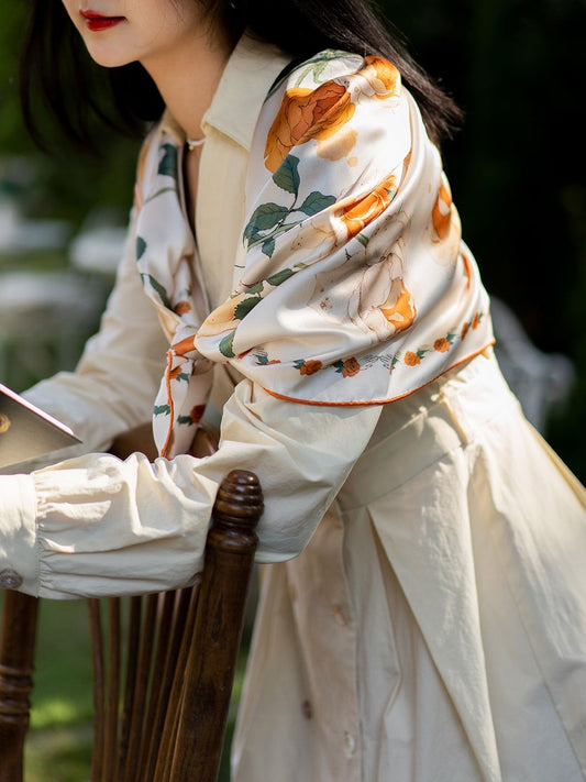 Chowxiaodou 原創4色玫瑰真絲素縐緞優雅大方巾