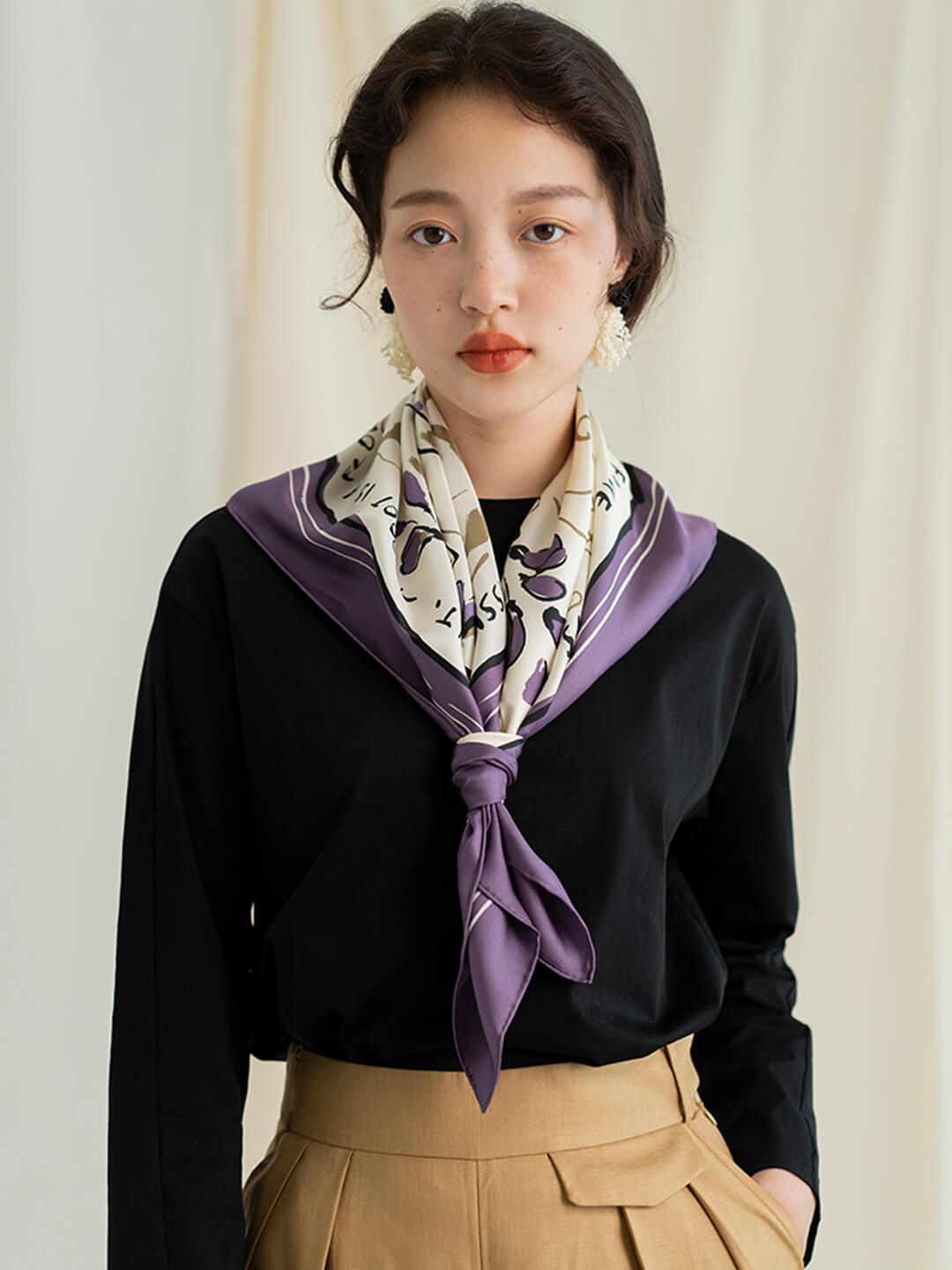 Chowxiaodou 原創彩虹女孩真絲斜紋綢方形絲巾