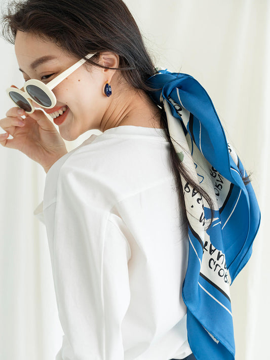 Chowxiaodou 原創彩虹女孩真絲斜紋綢方形絲巾