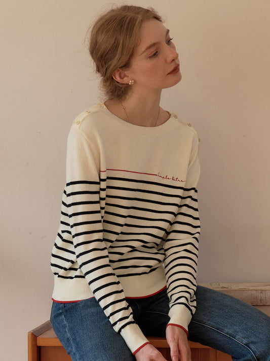 Nori 復古條紋撞色圓領針織衫