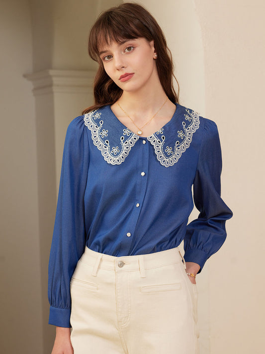 Scarlette 彼得潘領撞色蕾絲襯衫