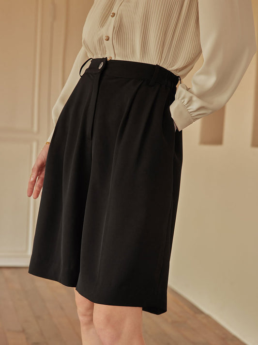 Simple Retro-Daiki 黑色高腰雪紡短褲