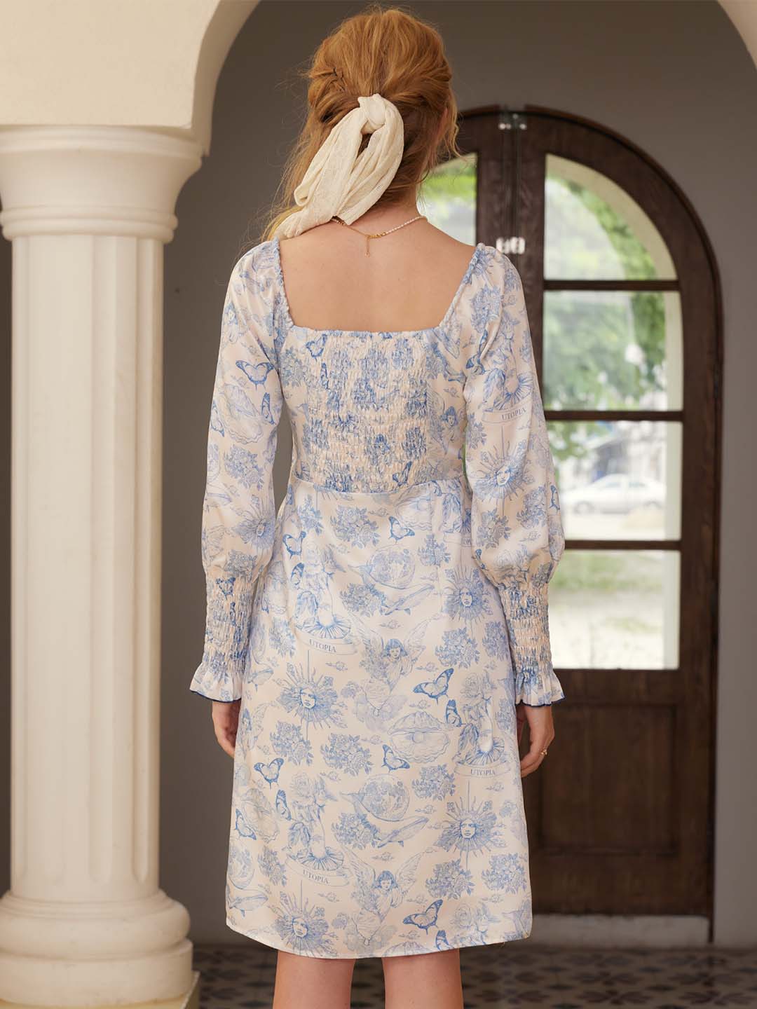Mila Elegant Square Neck Contrast Print Dress
