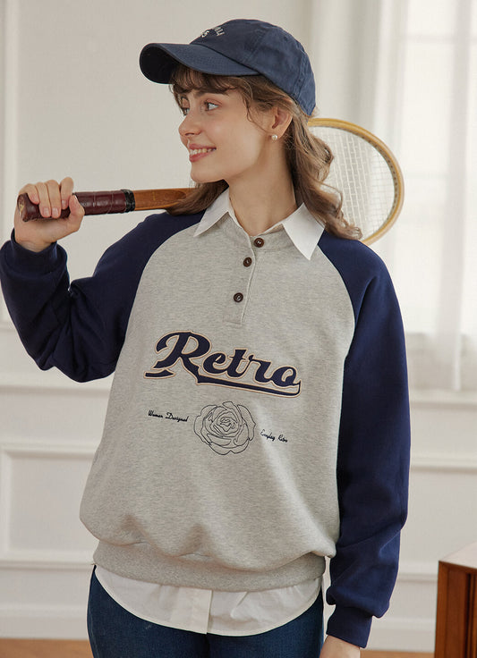 Amaya 灰色刺繡加絨純棉衛衣